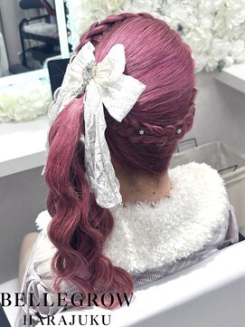 編みカチュサイドポニー