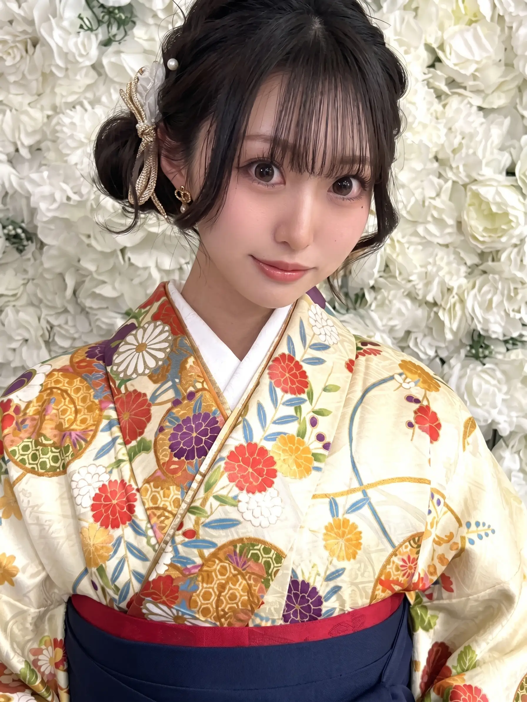 袴ふんわり編み込みシニヨン
