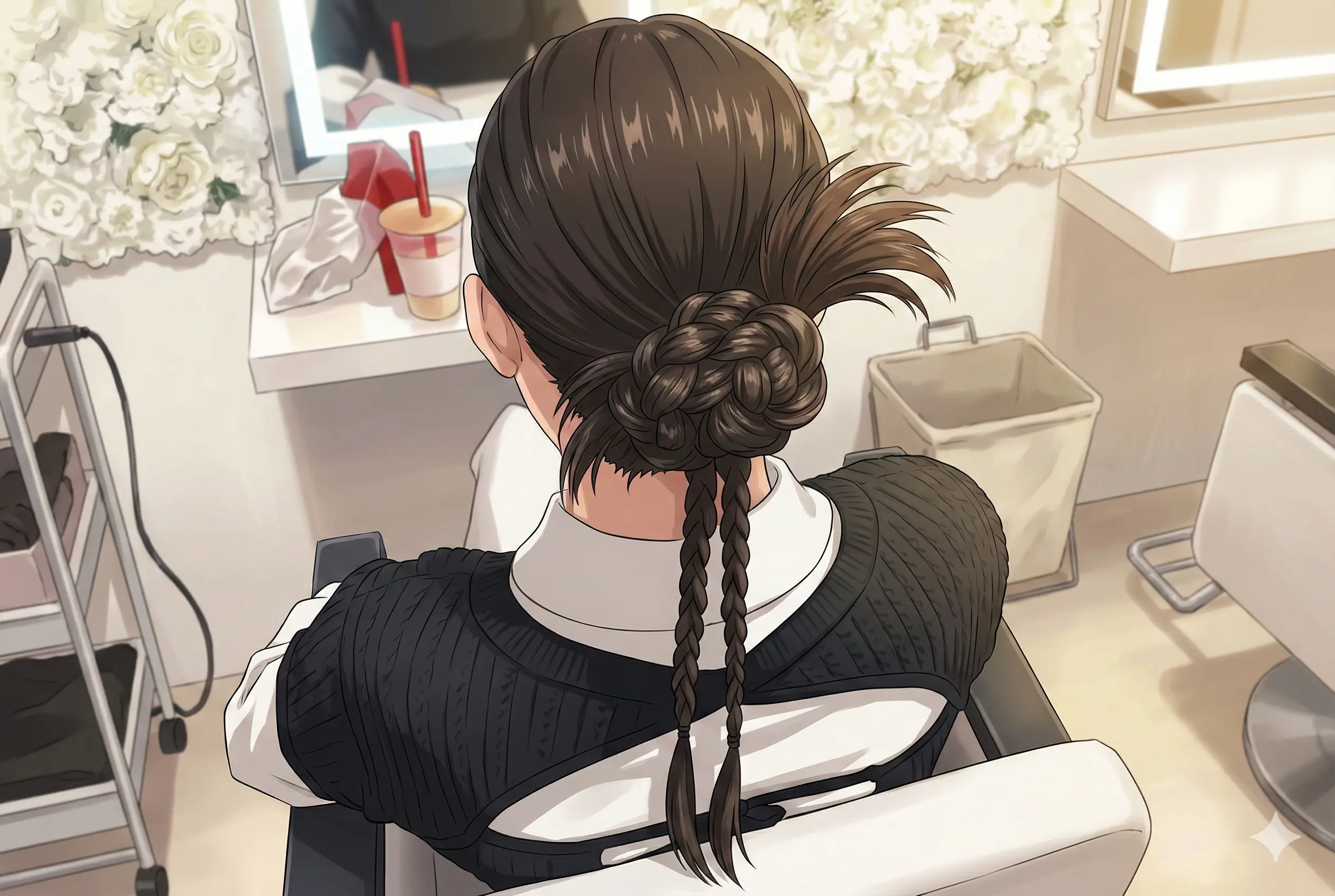 原宿で視線独り占め♡編み込みフラワーシニヨンで叶える最強推し活ヘア