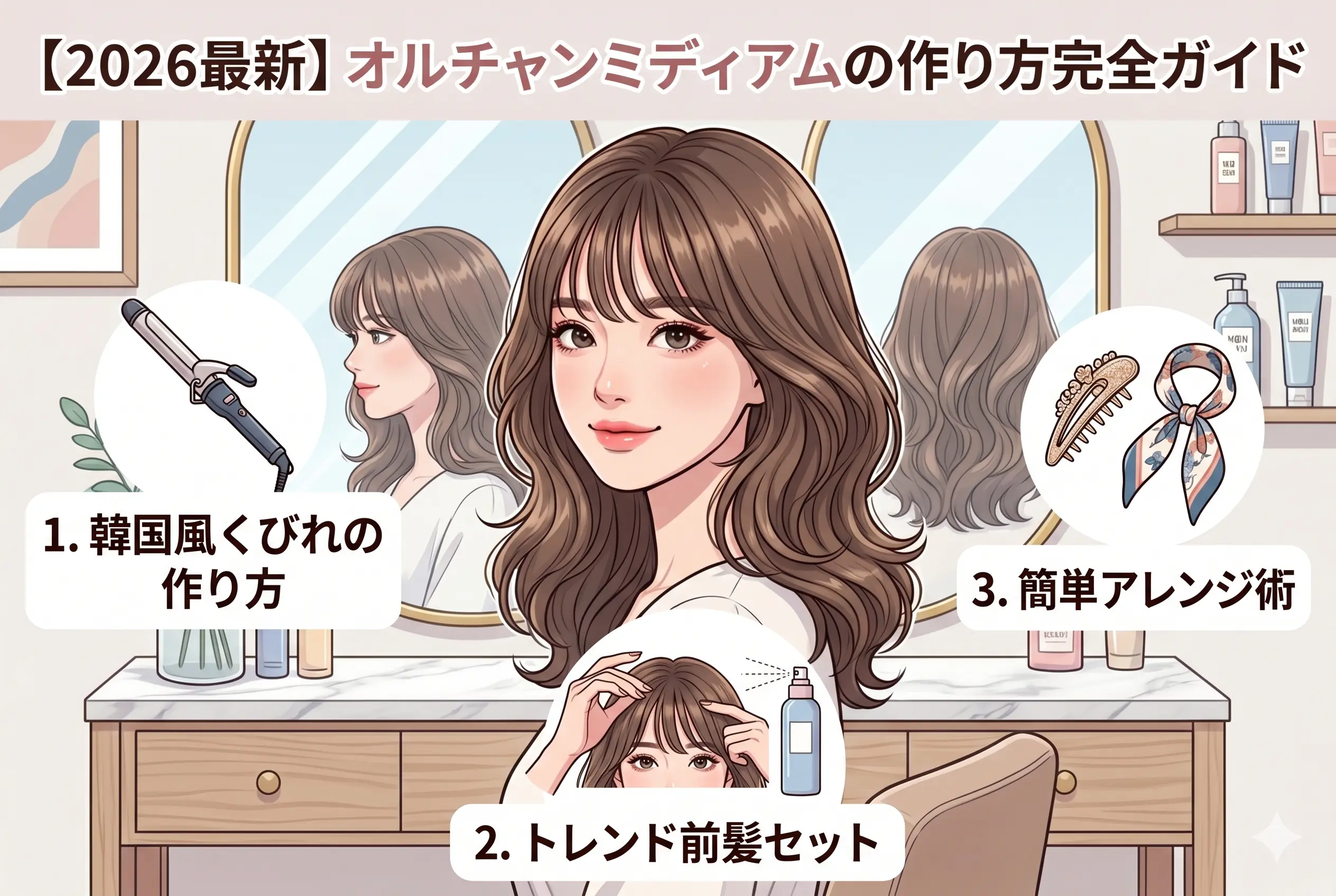 【2026最新】オルチャンミディアムの作り方完全ガイド|韓国風くびれ・前髪セット・アレンジを徹底解説