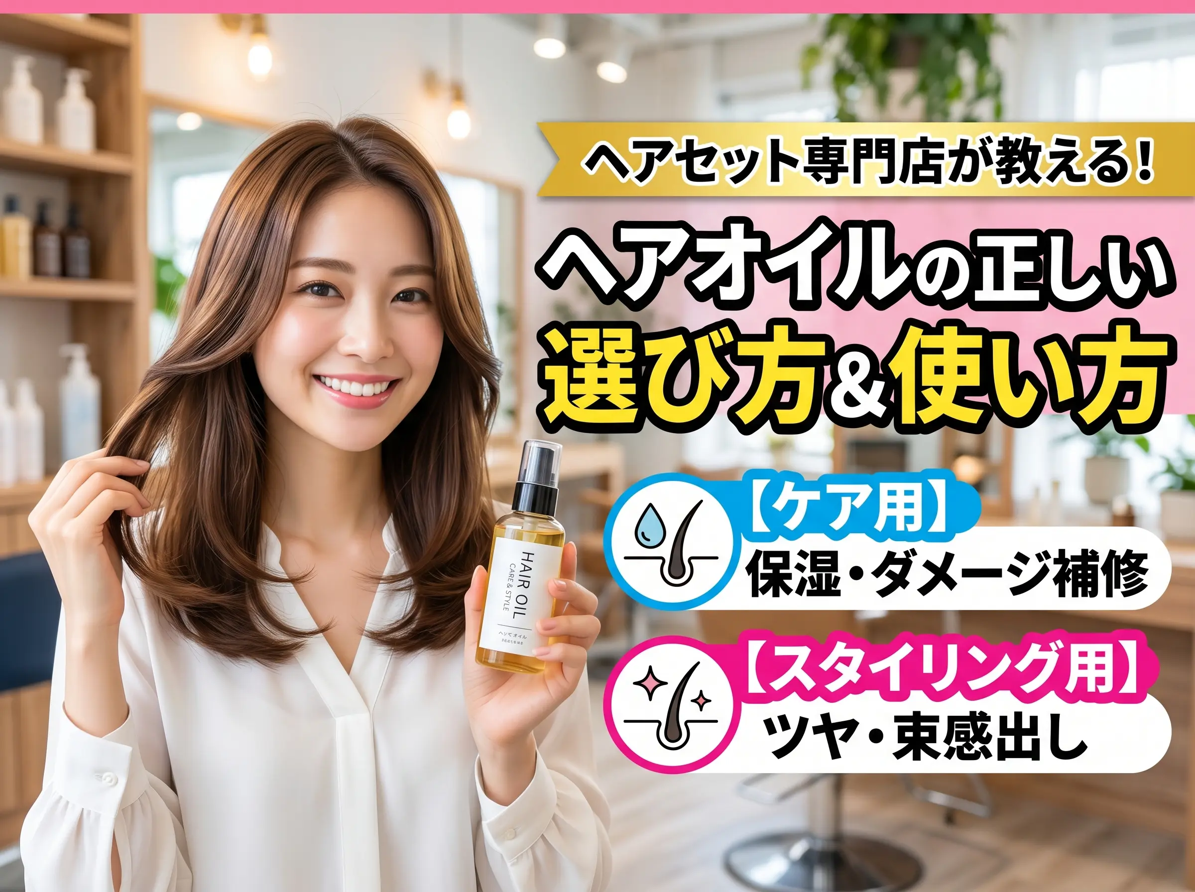 ヘアオイルの正しい選び方と使い方|ヘアセット専門店が教えるケア用・スタイリング用の違いと目的別活用法