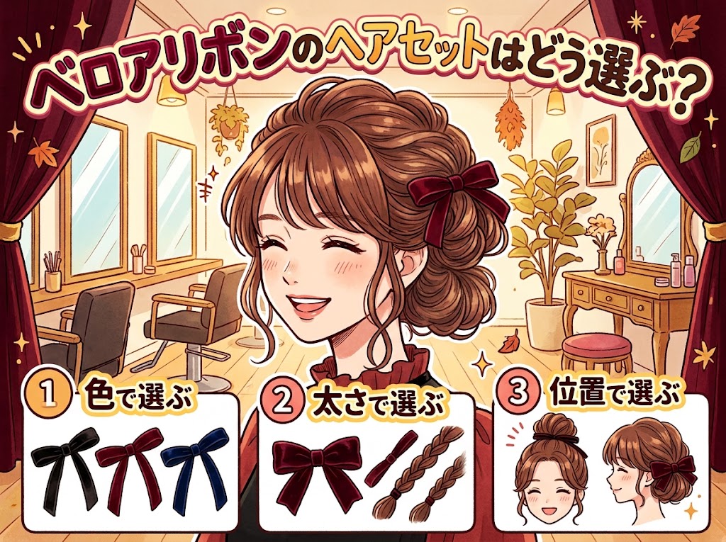 ベロアリボンのヘアセットはどう選ぶ?色・太さ・結ぶ位置で変わる秋冬ヘアアレンジ