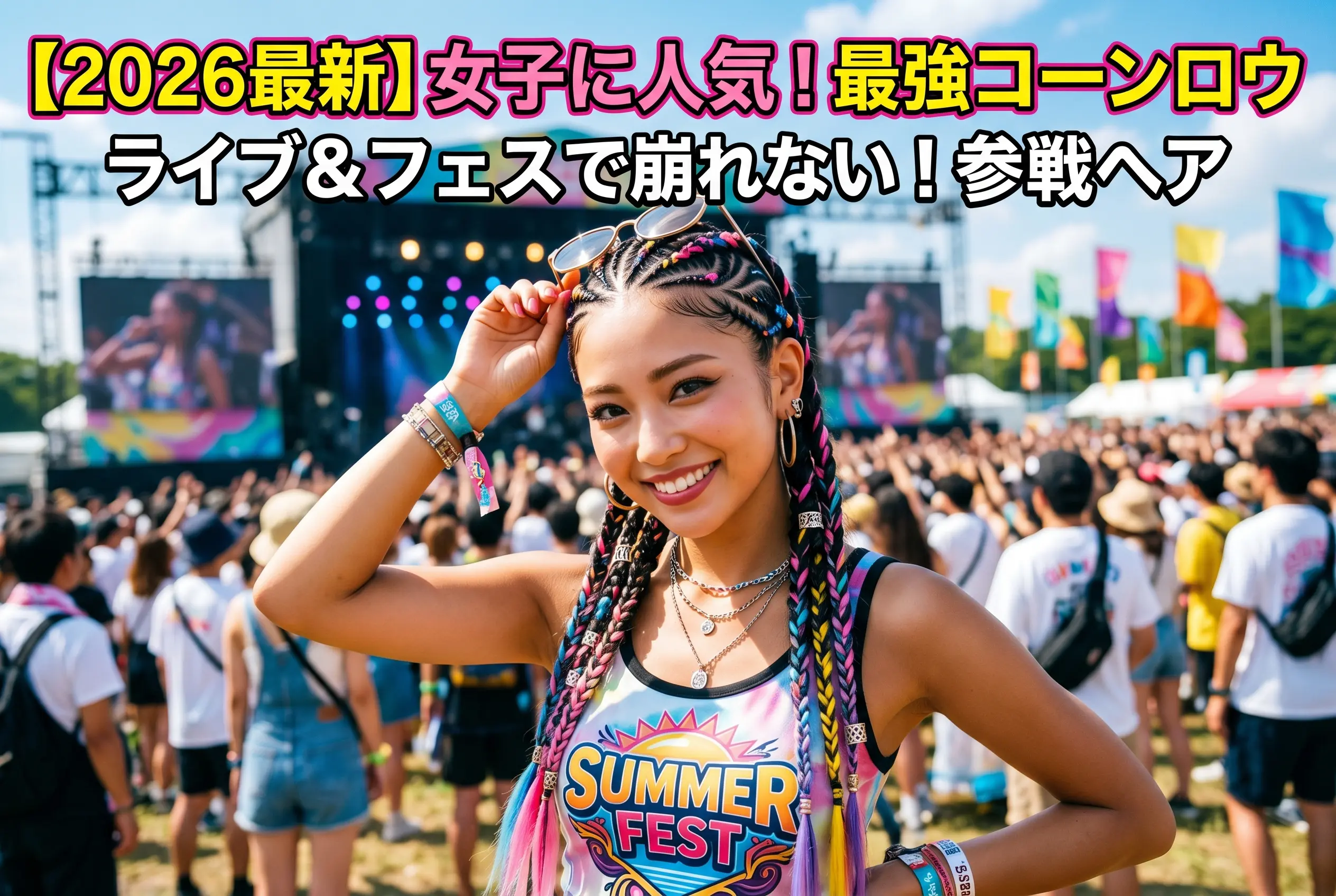 【2026年最新版】女子に人気のコーンロウヘア特集|ライブ・夏フェスで崩れない最強参戦ヘア