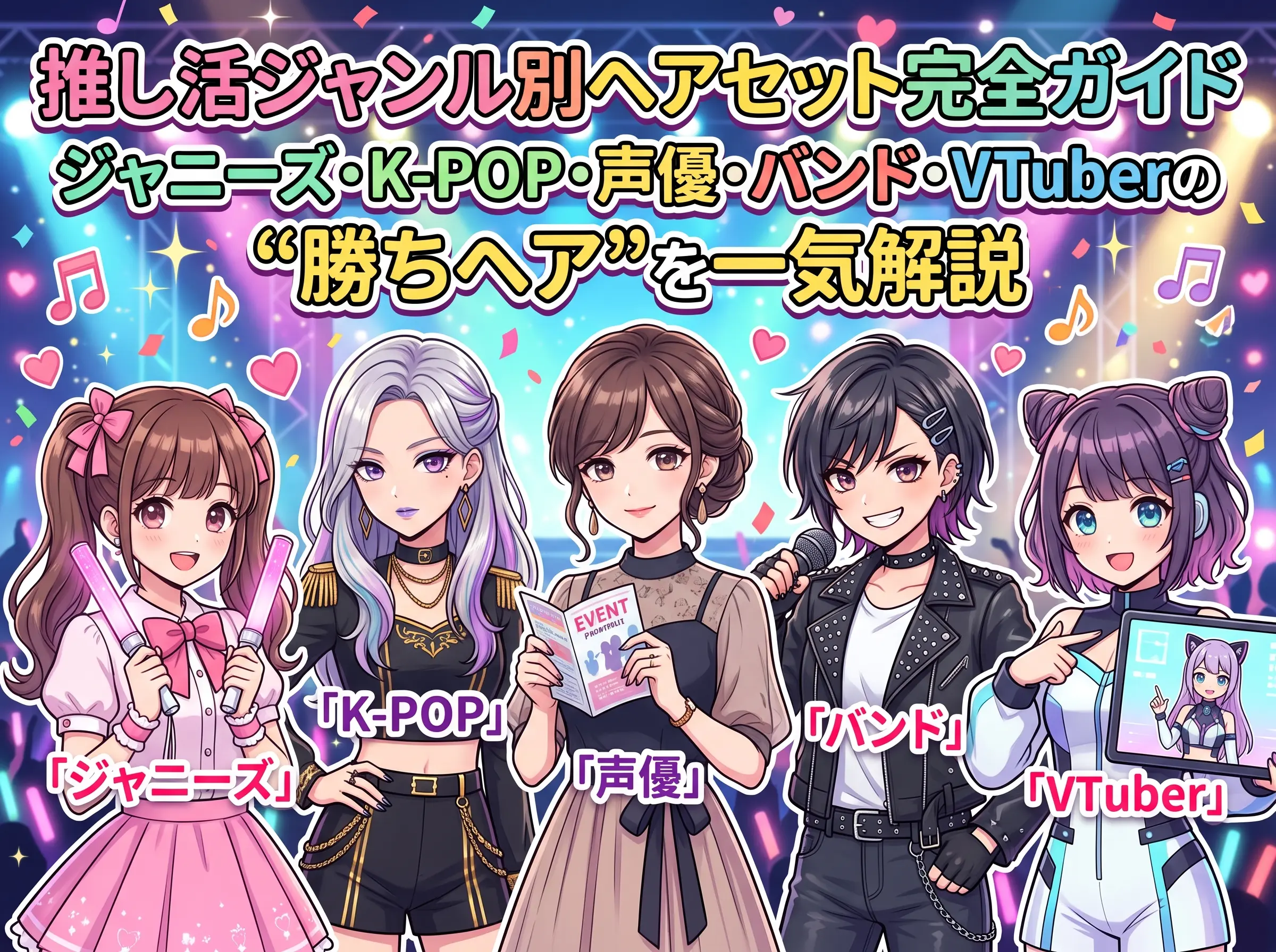 推し活ジャンル別ヘアセット完全ガイド｜ジャニーズ・K-POP・声優・バンド・VTuberの"勝ちヘア"を一気解説